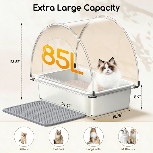 littercore 3-In-1 Stainless Steel Cat Litter Box With Lid
