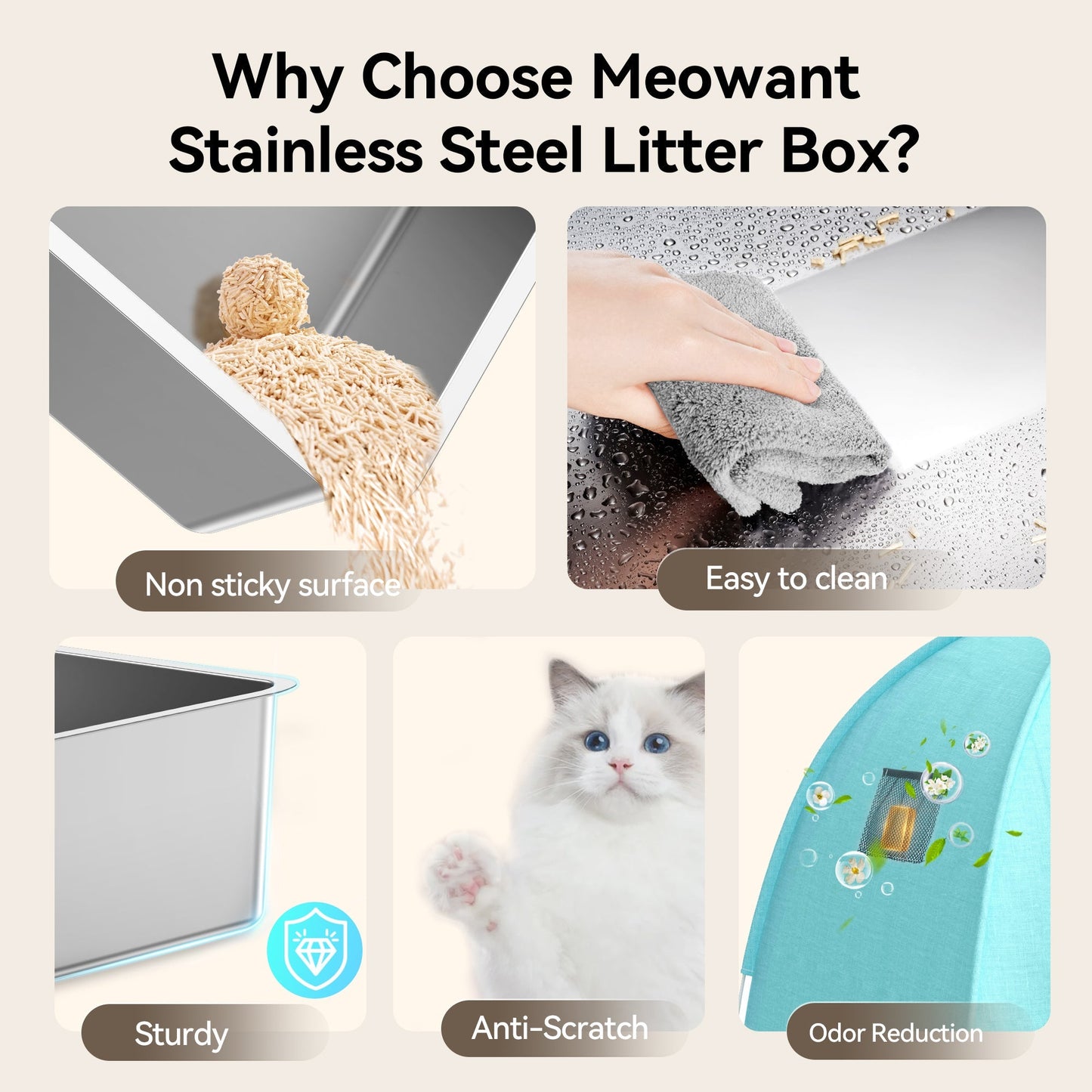 littercore 3-in-1 Stainless Steel Cat Litter Box-LB05